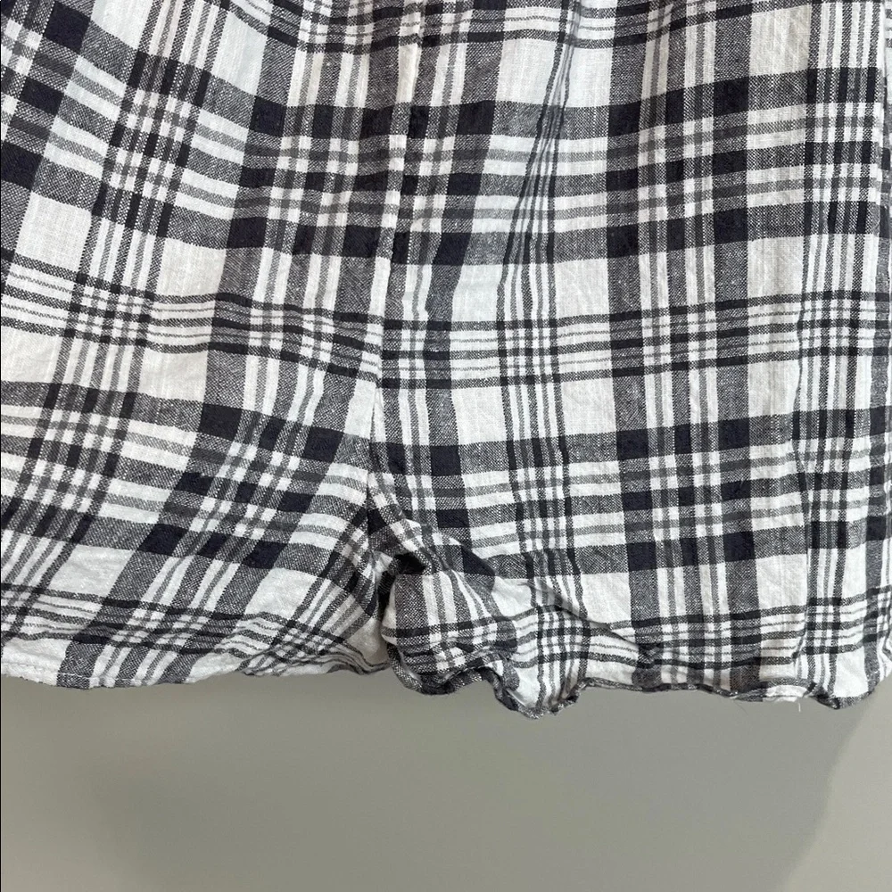 American Eagle Plaid Babydoll Shorts Romper Black White Linen Blend Pockets M - Picture 5 of 13
